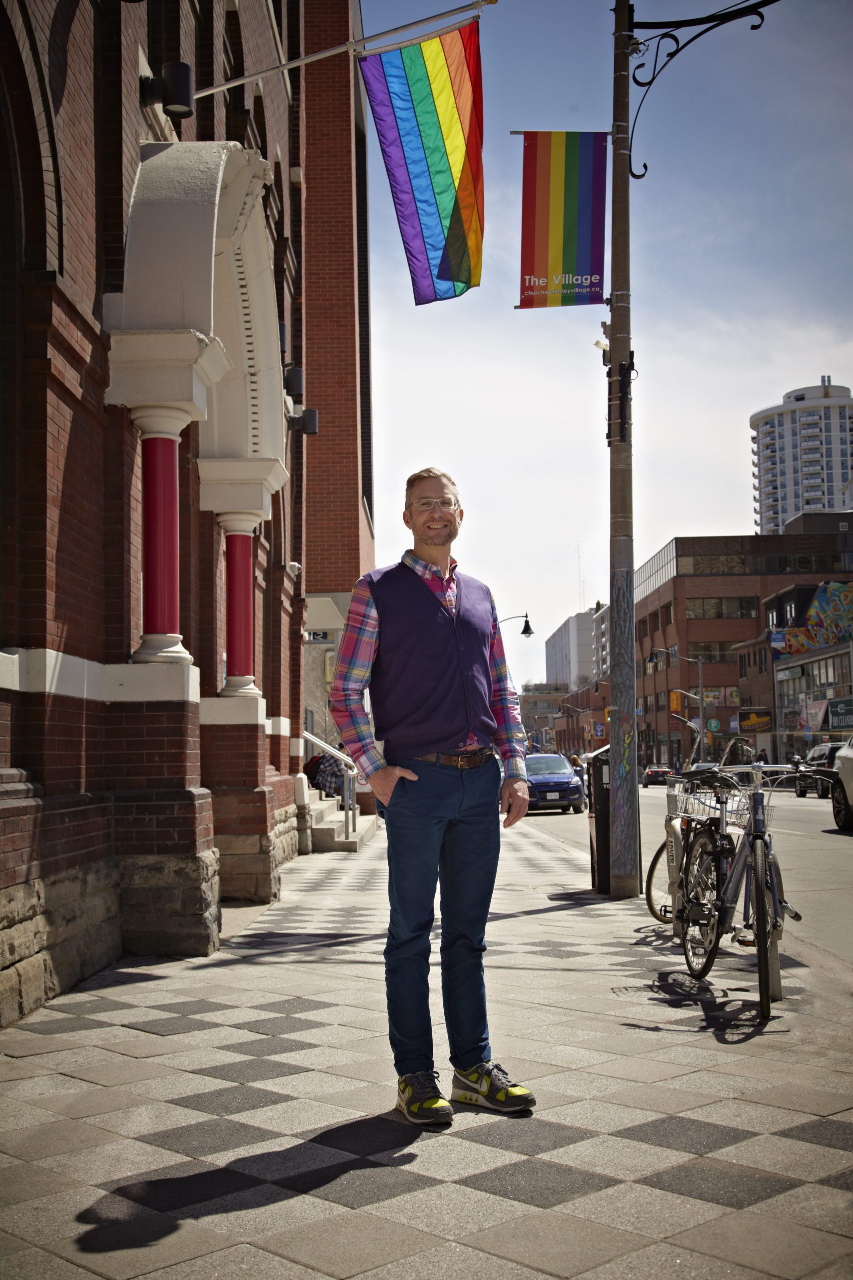 Glenn Betteridge pictured on the sidewalk outside of The 519 on Church St. in Toronto