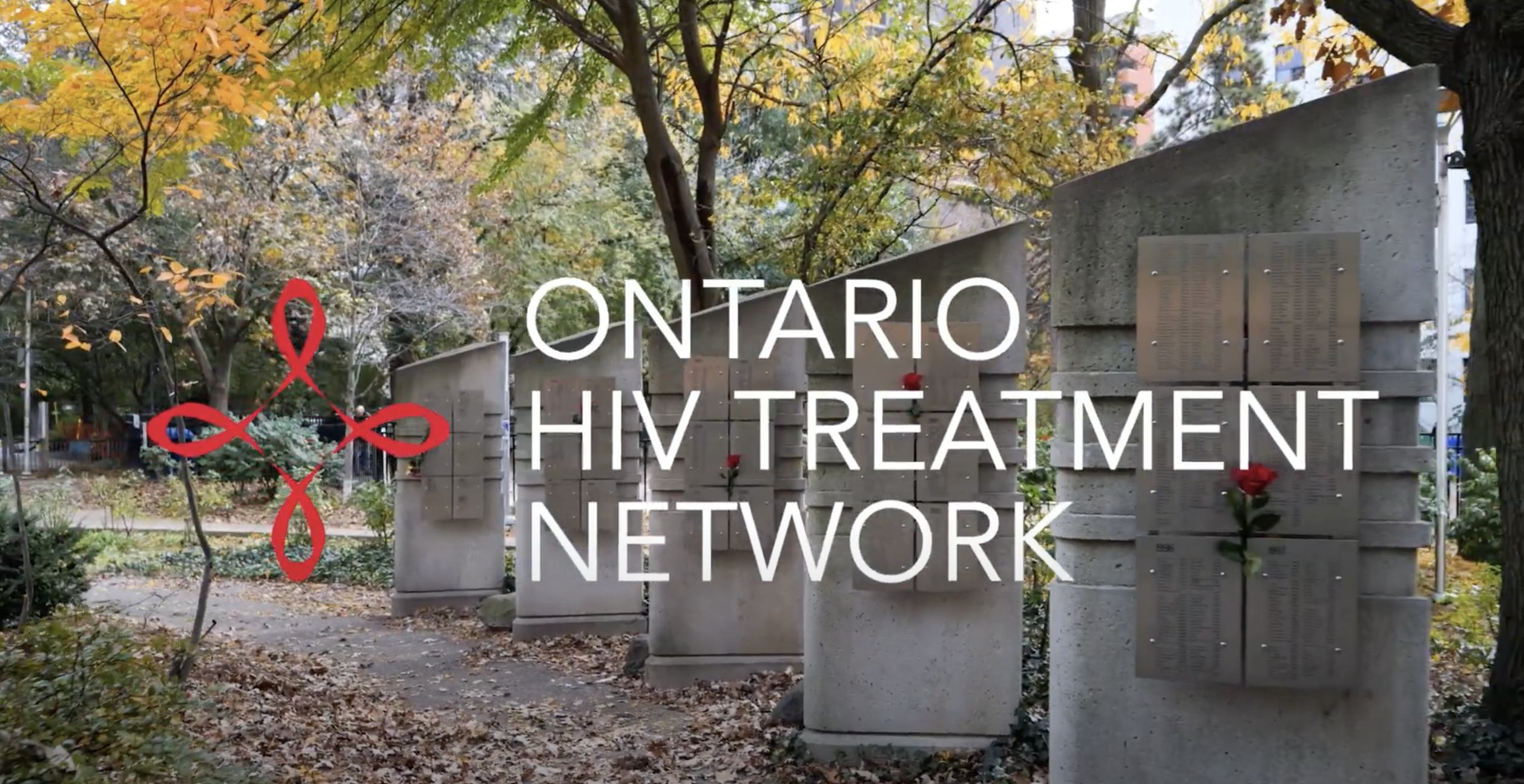 Photo of the Toronto AIDS memorial with the logo of Ontario HIV Treatment Network superimposed on the photo